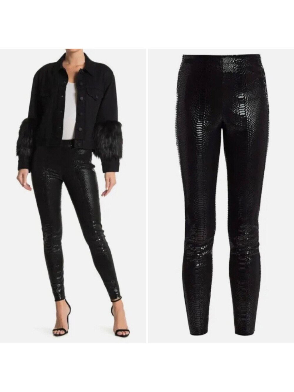 Alice + Olivia Maddox Croc Embossed Leather Leggings Black 0